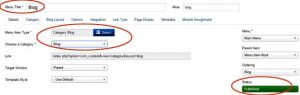 menu category Joomla