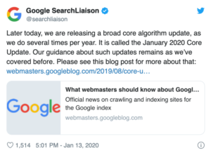 January 2020 Google Announces Core Update